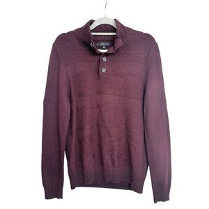 Marc Anthony Textured 1/4 Button Pullover Burgandy Sweater Size Large Textured